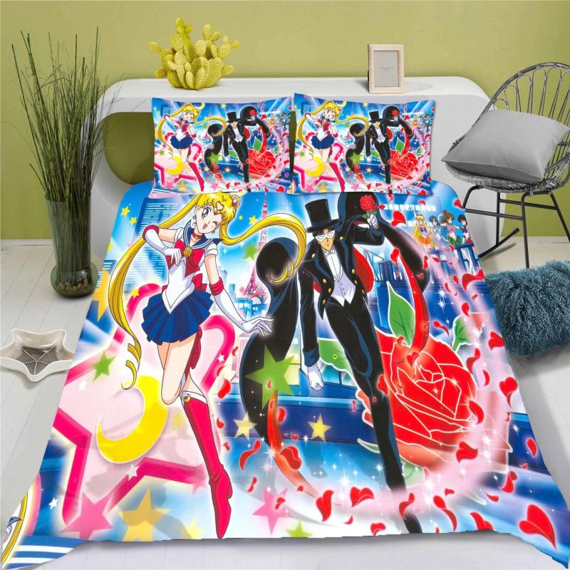 3D Sailor Moon Anime Bettwäscheset Bettbezug 100% Polyester Geeignet für Kinder und Erwachsene 3-teiliges Set 1 Bettbezug 135x200m von Joom DACH