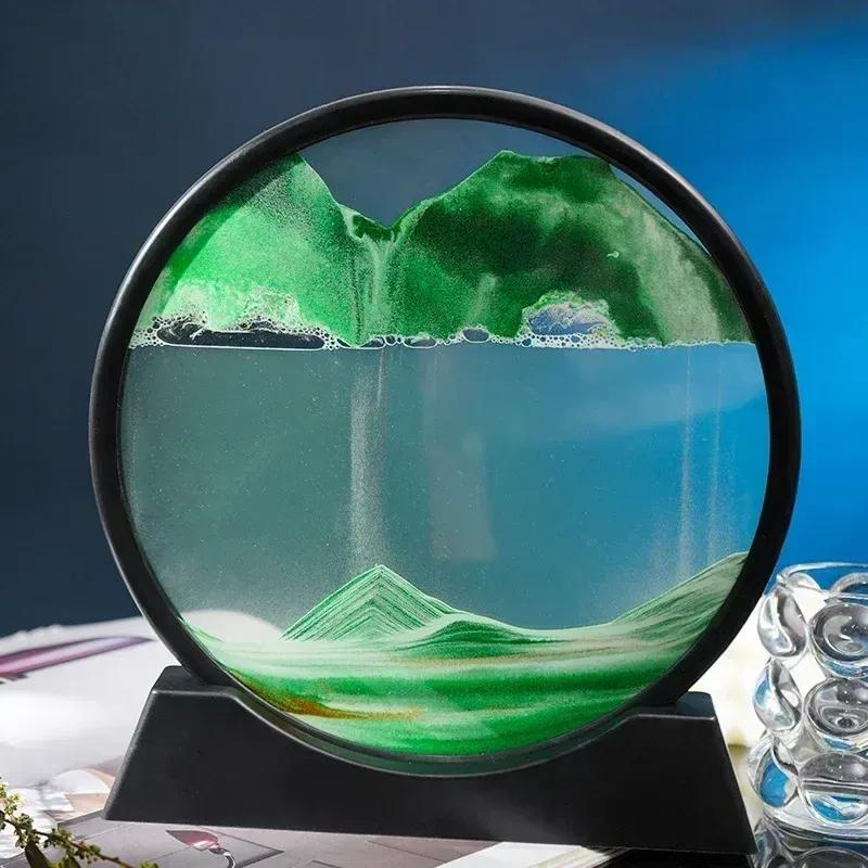 3 Stück 3D Bewegliche Sandkunst Bild Runde Glas Tiefsee Sandlandschaft Sanduhr Treibsand Handwerk Fließender Sand Malerei Büro Heimdeko Geschenk 1PC grün von Joom DACH