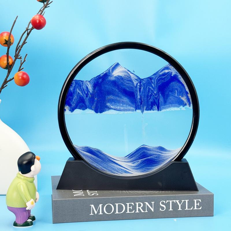 3 Stück 3D Bewegliche Sandkunst Bild Runde Glas Tiefsee Sandlandschaft Sanduhr Treibsand Handwerk Fließender Sand Malerei Büro Heimdeko Geschenk 1PC blau von Joom DACH