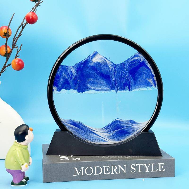3 Stück 3D Bewegliche Sandkunst Bild Runde Glas Tiefsee Sandlandschaft Sanduhr Treibsand Handwerk Fließender Sand Malerei Büro Heimdeko Geschenk 1PC blau von Joom DACH