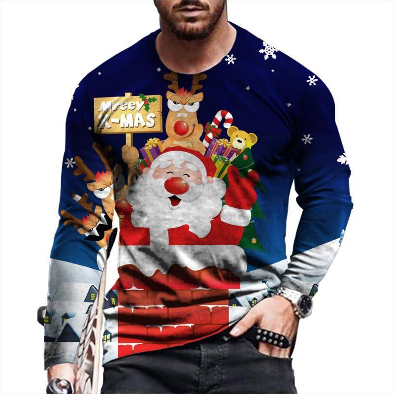 3D Santa Claus Drucken T Shirt Für Männer Casual Oansatz Langarm T-shirt Weihnachten Harajuku Streetwear Fashion Übergroßen X'mas Top S von Joom DACH