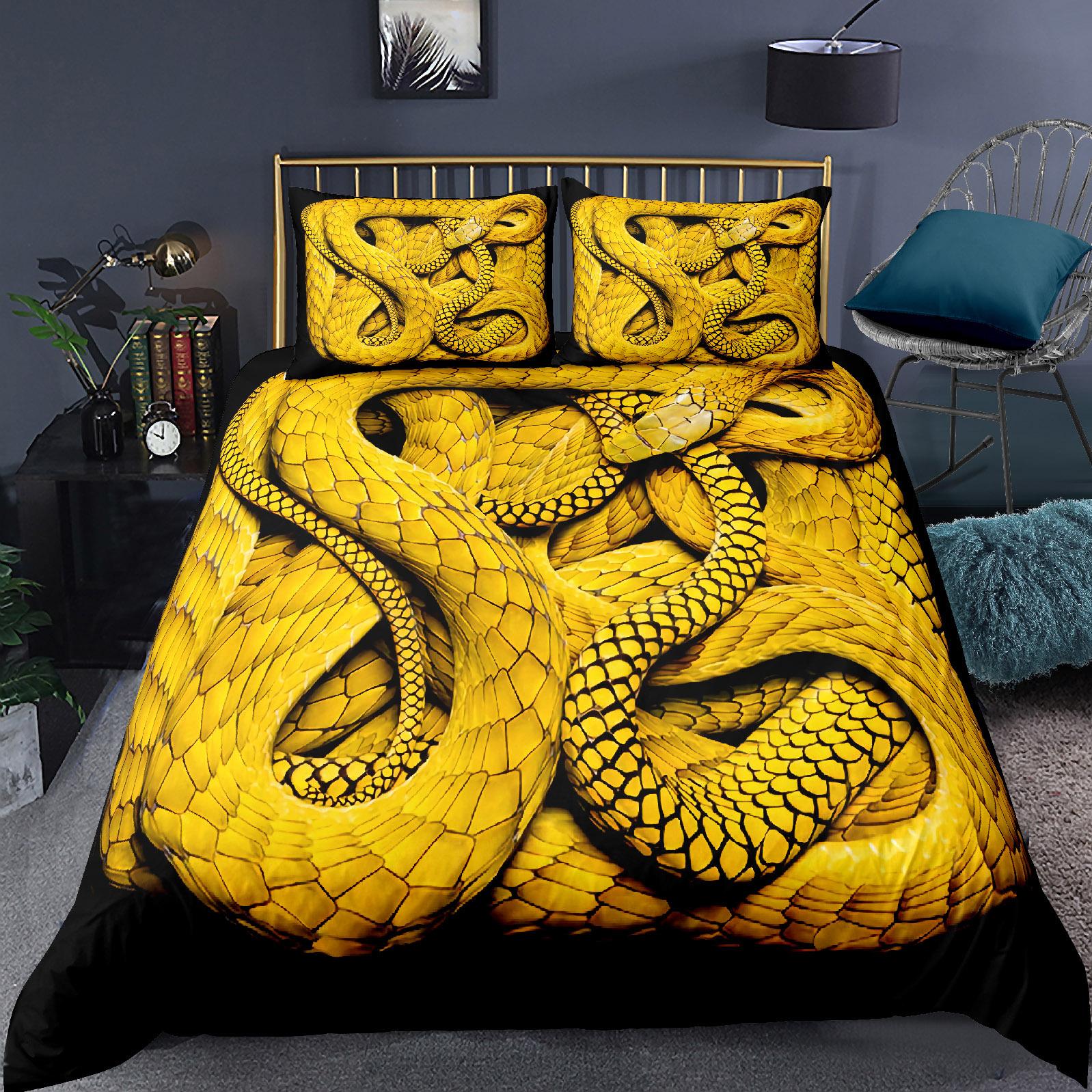 3D-Schlangen-Bettwäscheset für Kinder, Jungen, Teenager, grüner Schlangen-Bettbezug, 3D-Reptilien-Druck, Bettwäscheset, Steppdecke mit Wildtieren 150X200cm 2PCS von Joom DACH