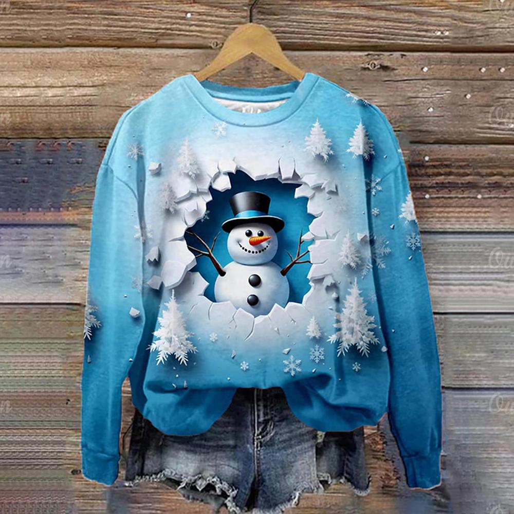 3D Schneemann Bedrucktes Sweatshirt Damen Langarm Top Pullover Herbst Lockere Mode O-Ausschnitt Pullover Weihnachten Damenbekleidung 3XL von Joom DACH