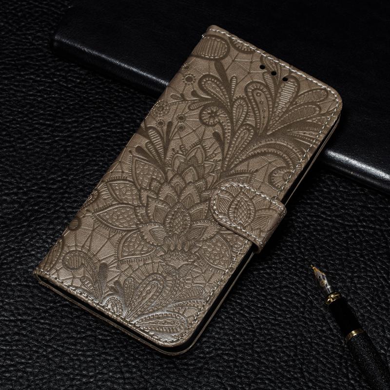 3D-Spitze-Blumen-Prägung Leder-Flip-Wallet-Hülle für Samsung Xiaomi Redmi Note Huawei Honor iPhone Honor 9X graue von Joom DACH