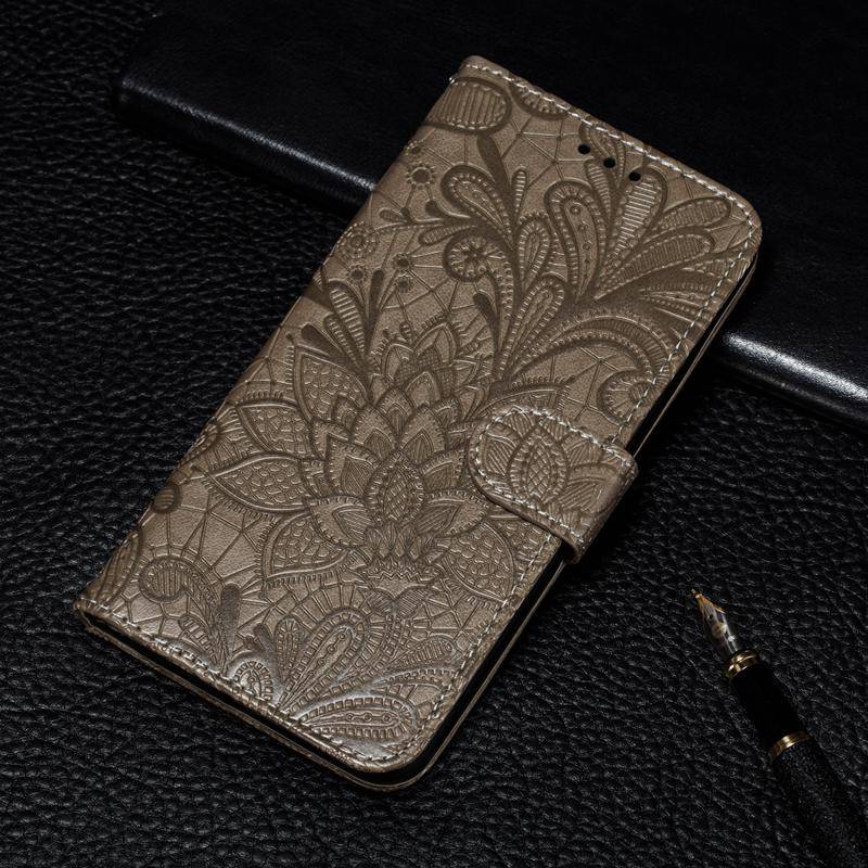 3D-Spitze-Blumen-Prägung Leder-Flip-Wallet-Hülle für Samsung Xiaomi Redmi Note Huawei Honor iPhone Honor 9X graue von Joom DACH