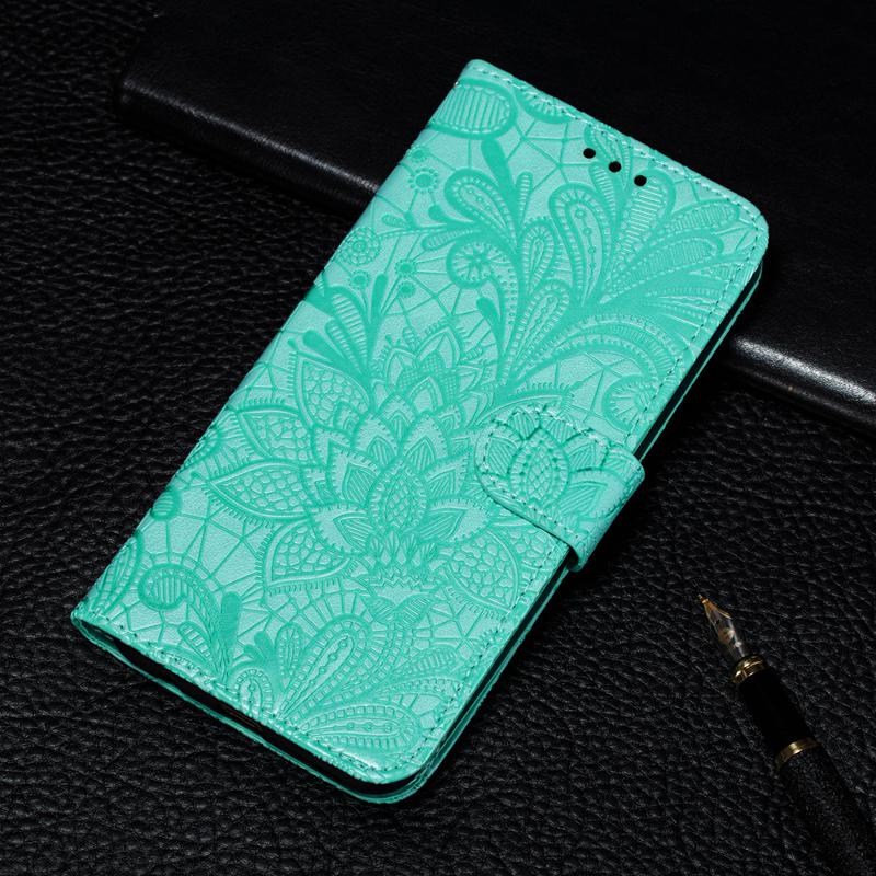3D-Spitze-Blumen-Prägung Leder-Flip-Wallet-Hülle für Samsung Xiaomi Redmi Note Huawei Honor iPhone Samsung A30S grün von Joom DACH