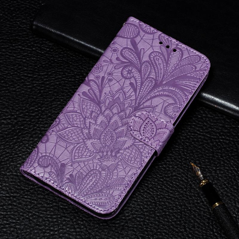 3D-Spitze-Blumen-Prägung Leder-Flip-Wallet-Hülle für Samsung Xiaomi Redmi Note Huawei Honor iPhone Samsung A72 violett von Joom DACH