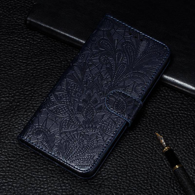 3D-Spitze-Blumen-Prägung Leder-Flip-Wallet-Hülle für Samsung Xiaomi Redmi Note Huawei Honor iPhone Xiaomi Redmi Note 8 dunkelblaue von Joom DACH