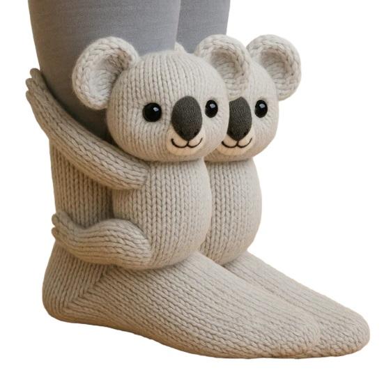 3D Tier Strick Socken Warme Niedliche Kniestrümpfe Handgehäkelte Tierpuppe Haussocken Feiertags Geburtstagsgeschenk für Frauen Mädchen E von Joom DACH