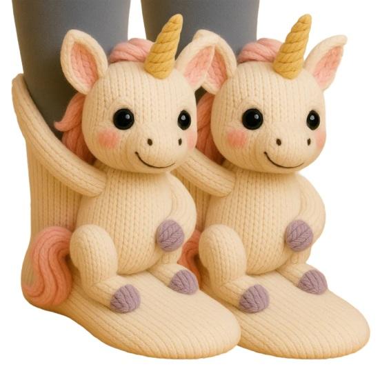 3D Tier Strick Socken Warme Niedliche Kniestrümpfe Handgehäkelte Tierpuppe Haussocken Feiertags Geburtstagsgeschenk für Frauen Mädchen J von Joom DACH