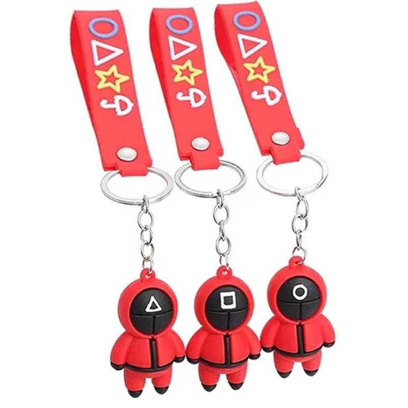 3D Tintenfisch Spiel Figuren Maske Schlüsselbund Charms Zubehör Runde Sechs Cosplay Schlüsselanhänger für Damen Frauen Männer Kinder Schlüssel Kette Spielzeug geschenk 3Pcs dargestellt von Joom DACH