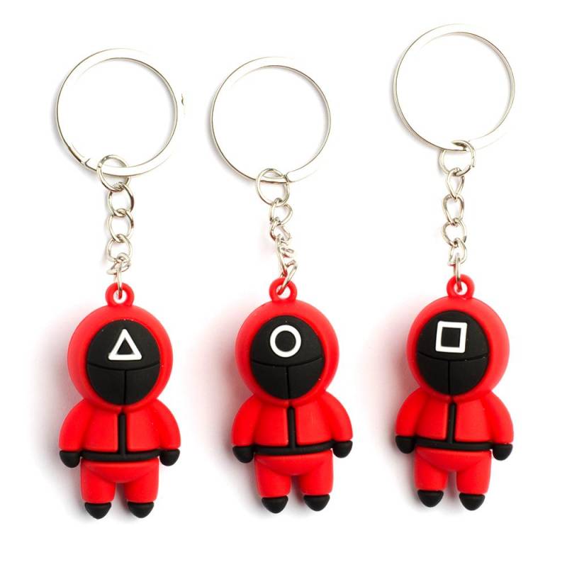 3D Tintenfisch Spiel Figuren Maske Schlüsselbund Charms Zubehör Runde Sechs Cosplay Schlüsselanhänger für Damen Frauen Männer Kinder Schlüssel Kette Spielzeug geschenk 3Pcs rot von Joom DACH