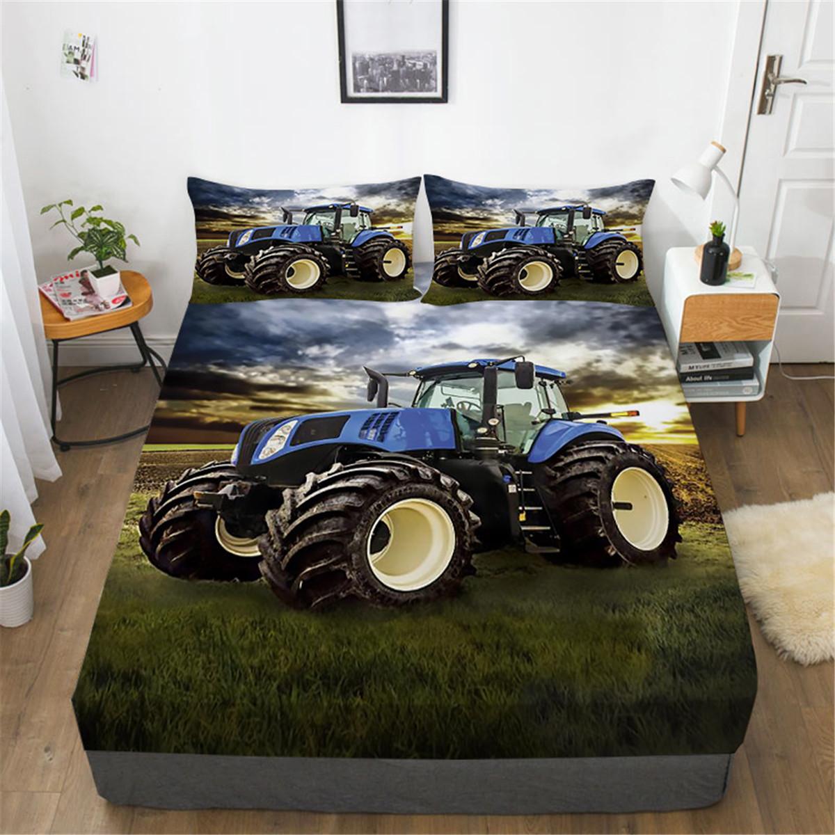 3D Traktor Spannbettlaken Kinder Landwirtschaftliche Geräte LKW Bettwäscheset für Jungen, Traktoren Fahrzeuge Bettlaken Set Atmungsaktive Bettdecke 160x200cm von Joom DACH