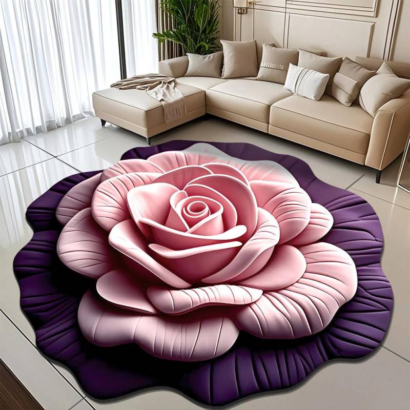 3D Visueller Effekt Pfingstrose Blume Fußmatte Zuhause Wohnzimmer Teppich Schmutzabweisend Pflegeleicht Saugfähig Rutschfeste Matte 160 * 160Cm von Joom DACH