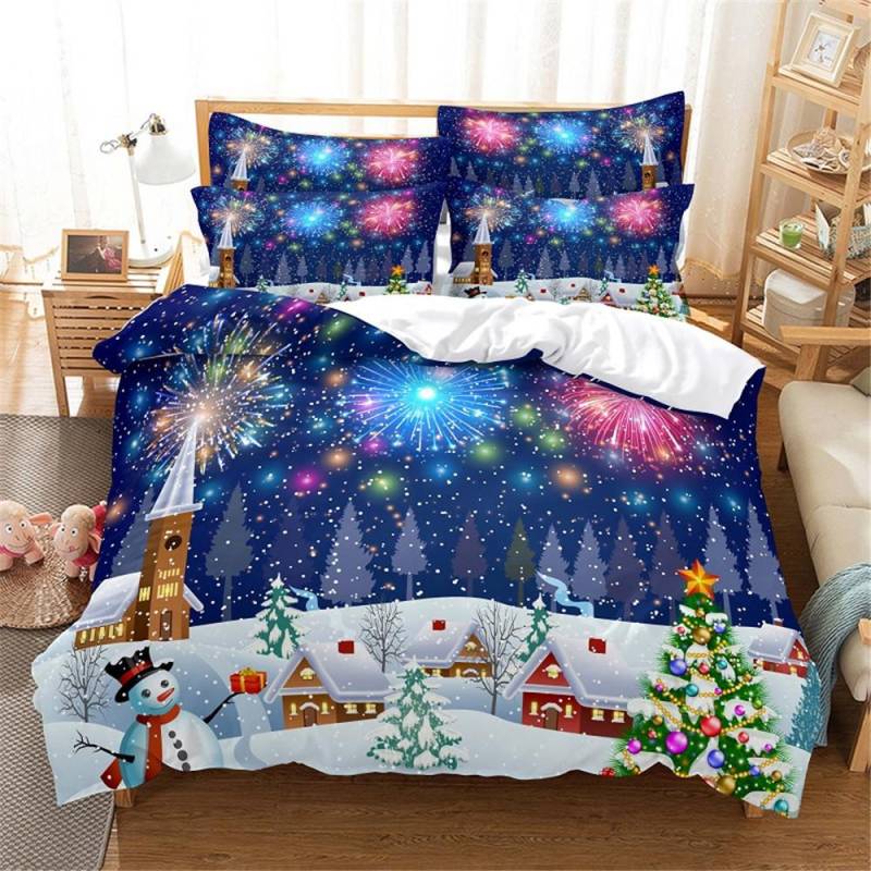 3D Weihnachts-Bettwäscheset Queen Bettwäsche Bettbezugset Bettwäscheset Bettdecke Baumwolle Queen Schlafzimmer Bettdecken-Set Bettset Bettwäsche EU single(135x200cm) von Joom DACH