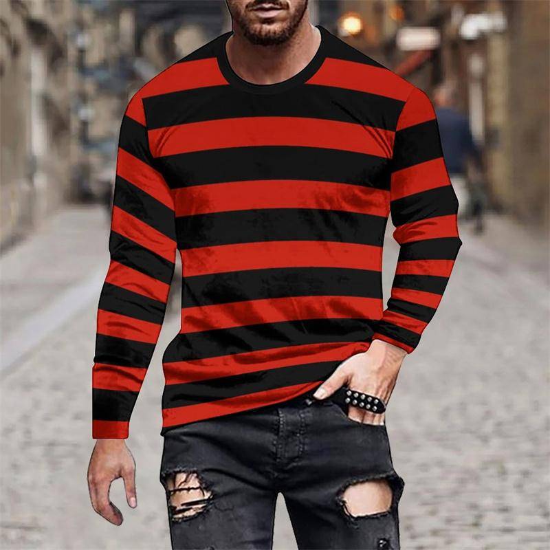 3D-gedruckte farbenfrohe gestreifte Muster-Splicing Herren-T-Shirts Herbst Casual Rundhals-Tops Lockere Langarm-T-Shirts L von Joom DACH