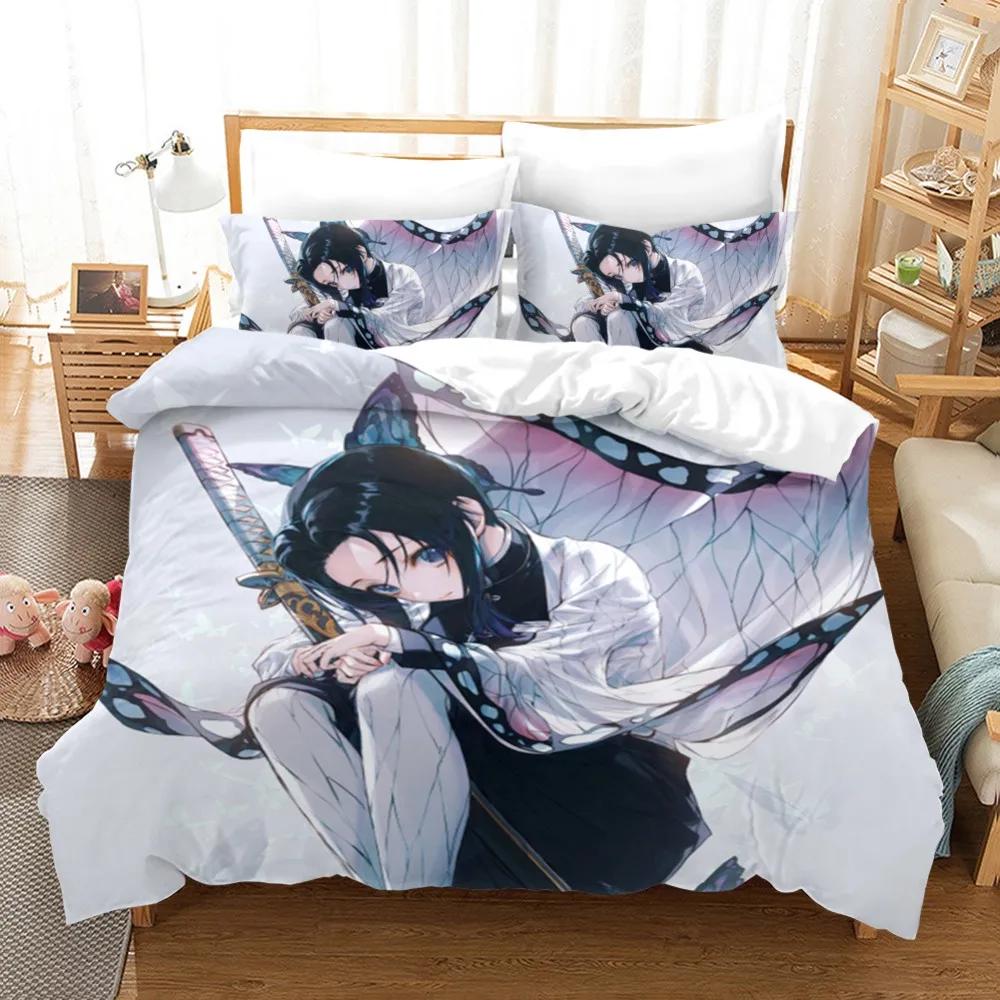 3D-gedrucktes Anime-Bettwäscheset mit Demon Slayer-Motiv Kochou Shinobu Mädchen Bettbezug-Set mit Kissenbezug, Mikrofaser-Bettwäsche EU single(135x200cm) von Joom DACH