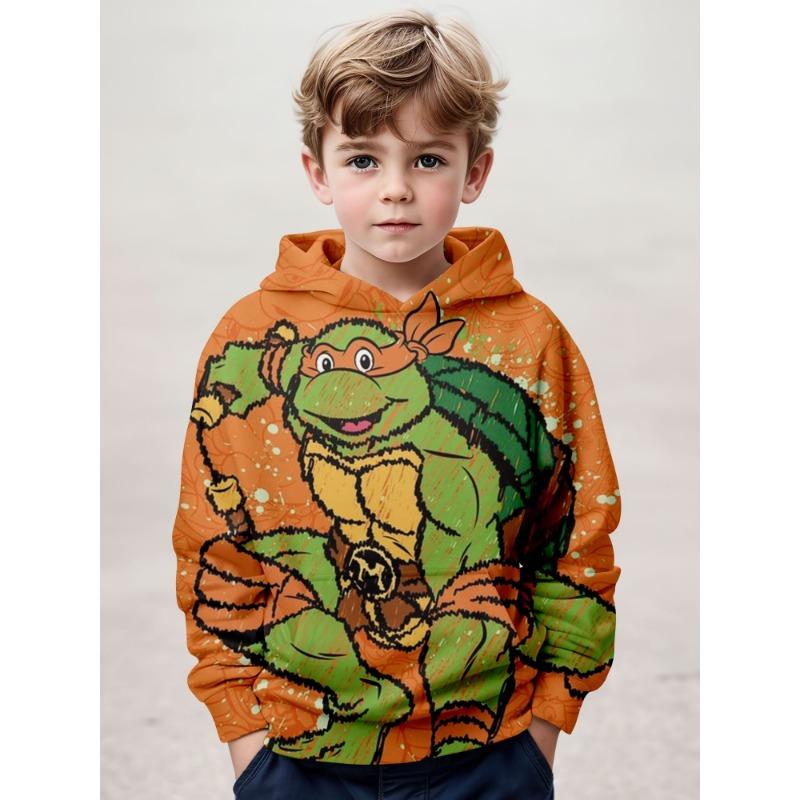 3D-gedrucktes Langarm-Kapuzenpullover für Kinder mit Ninja-Turtle-Muster und Taschen für Outdoor-Sport und Freizeitoberteil für Jungen 120 von Joom DACH