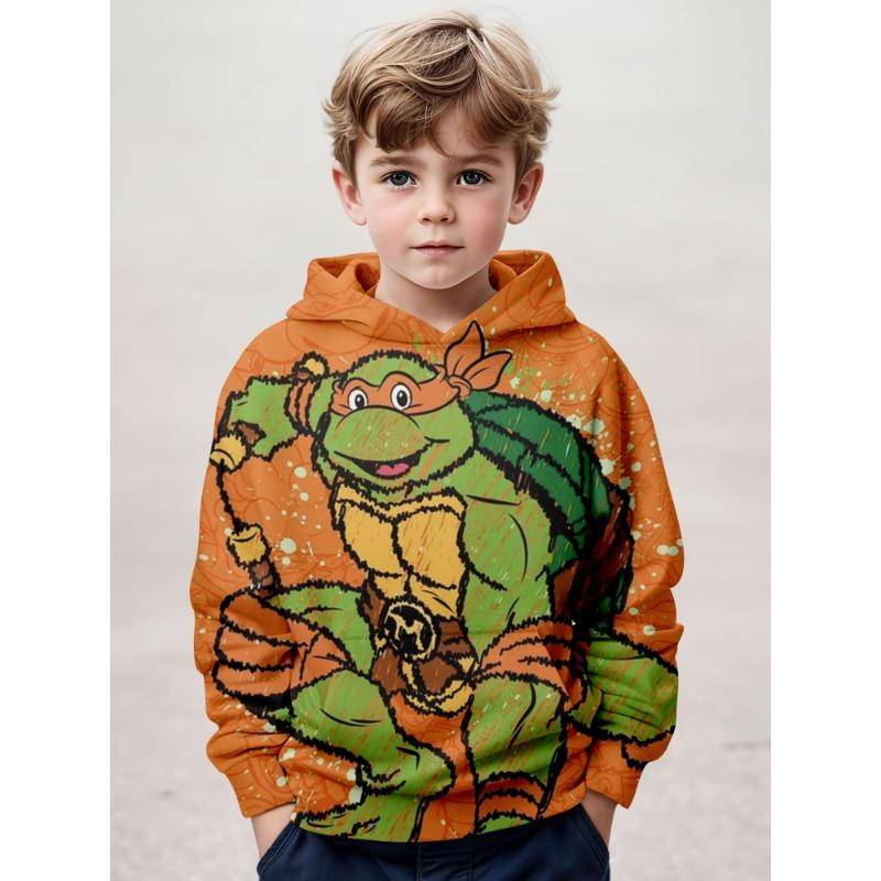 3D-gedrucktes Langarm-Kapuzenpullover für Kinder mit Ninja-Turtle-Muster und Taschen für Outdoor-Sport und Freizeitoberteil für Jungen 120 von Joom DACH