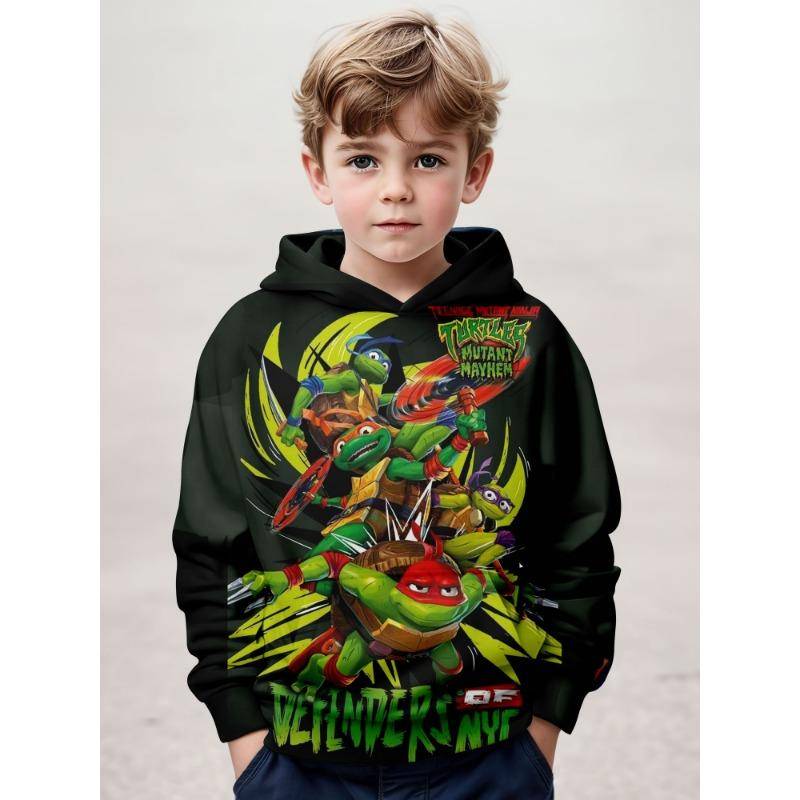 3D-gedrucktes Langarm-Kapuzenpullover für Kinder mit Ninja-Turtle-Muster und Taschen für Outdoor-Sport und Freizeitoberteil für Jungen 120 von Joom DACH