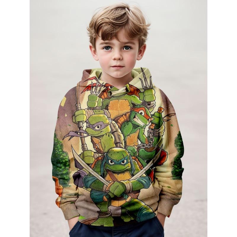 3D-gedrucktes Langarm-Kapuzenpullover für Kinder mit Ninja-Turtle-Muster und Taschen für Outdoor-Sport und Freizeitoberteil für Jungen 130 von Joom DACH