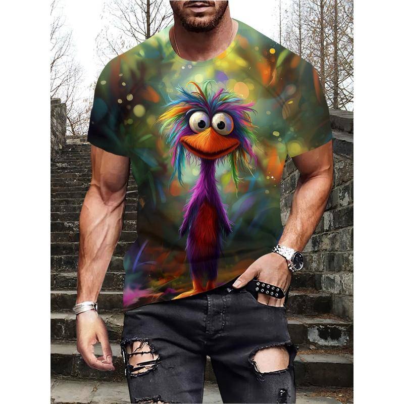 3D-gedrucktes Maus-Käse-Waschbär-T-Shirt für Männer Cartoon-Tiermuster-T-Shirts Sommer lose Rundhals-Oberteile T-Shirts mit kurzen Ärmeln M von Joom DACH