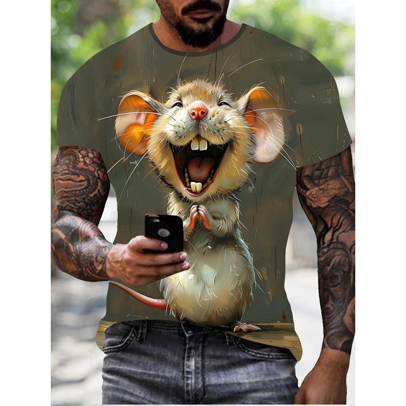 3D-gedrucktes Maus-Käse-Waschbär-T-Shirt für Männer Cartoon-Tiermuster-T-Shirts Sommer lose Rundhals-Oberteile T-Shirts mit kurzen Ärmeln XL von Joom DACH