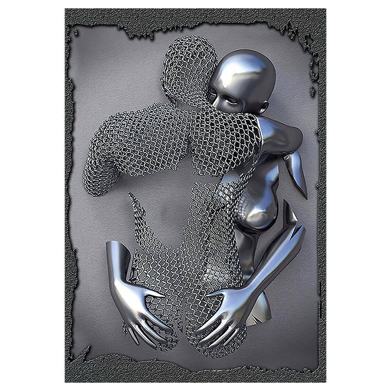 3D-visuelle Gold-Silber-Wandkunst, Bilder aus Metall, modern, skandinavisch, personalisierte Leinwand, Innengemälde, Drucke, Heimdekoration 50x75cm weiß von Joom DACH