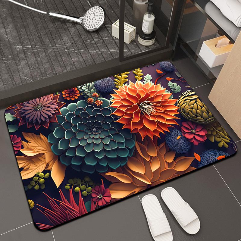 3D-visuelle dreidimensionale Blumen-Bodenmatte, wasserabsorbierende und rutschfeste Fußmatte für das Badezimmer im Haushalt, Badezimmer-Bodenmatte 40*60cm von Joom DACH