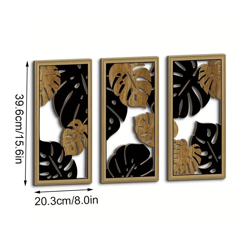3PC/Set Wanddekoration Bauernhaus Kunstwerk Boho Zeitgenössische Hergestellte Wandkunst Hohle Blätter Home Holz Wandbehang Wohnzimmer 3PC von Joom DACH