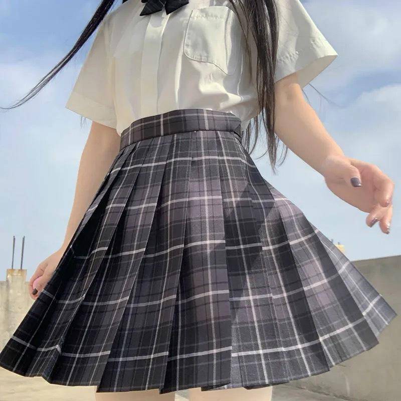 3Pcs Frauen Anime Uniform Set Plissee Röcke Sommer JK Shirt Kurzarm Tops Mini Plaid Rock Anzug XL von Joom DACH