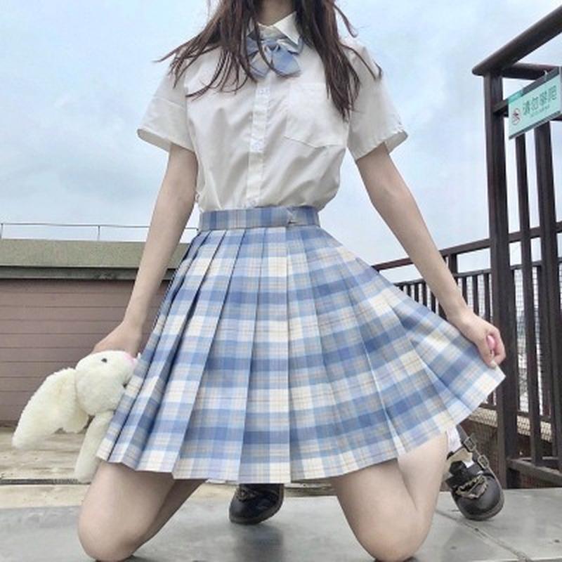 3Pcs Frauen Anime Uniform Set Plissee Röcke Sommer JK Shirt Kurzarm Tops Mini Plaid Rock Anzug XS von Joom DACH