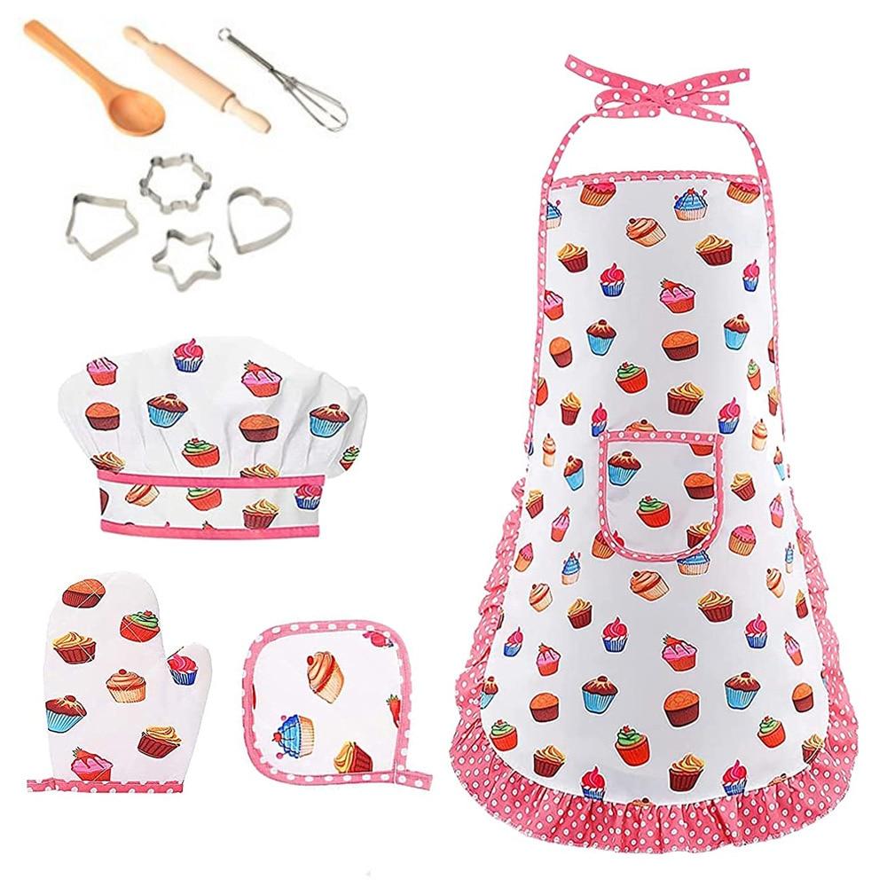 4/11Pcs Kinder Kochen Schürze Handschuhe Hut Set Rosa Ostern Halloween Kind Koch Küche Backen Werkzeug Spielen Haus spielzeug XYZ 11PCS von Joom DACH