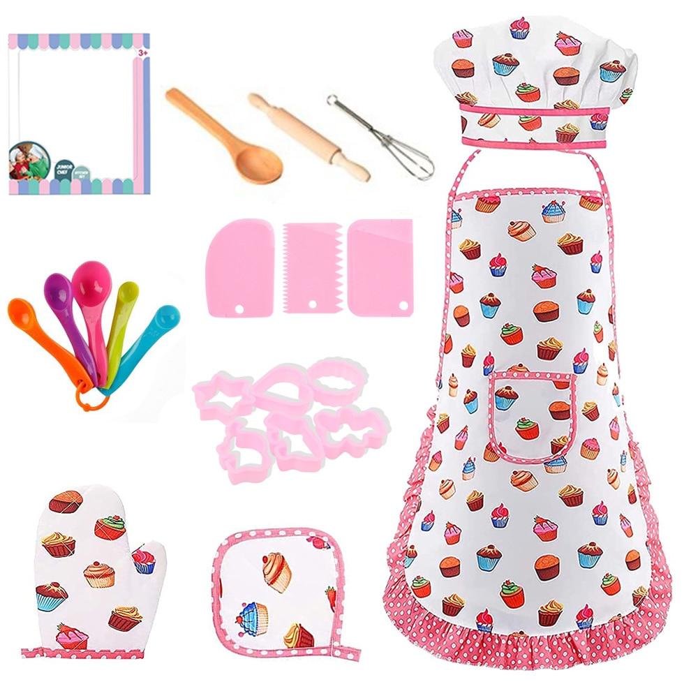 4/11Pcs Kinder Kochen Schürze Handschuhe Hut Set Rosa Ostern Halloween Kind Koch Küche Backen Werkzeug Spielen Haus spielzeug XYZ 17PCS von Joom DACH