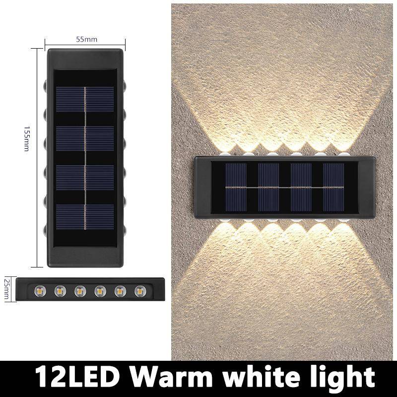 4/6/10/12 LED Solar Wandleuchte Außen Wasserdicht Auf Und Ab Leuchtende Beleuchtung Gartendekoration Solarlampen Treppe Zaun Sonnenlichtlampe 12LED warm weiße von Joom DACH