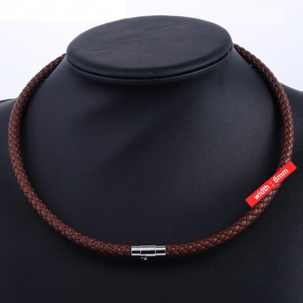 4/6/7MM Herren Braun Geflochtene Lederschnur Edelstahl Halskette Magnetverschluss 6mm-65cm braun von Joom DACH