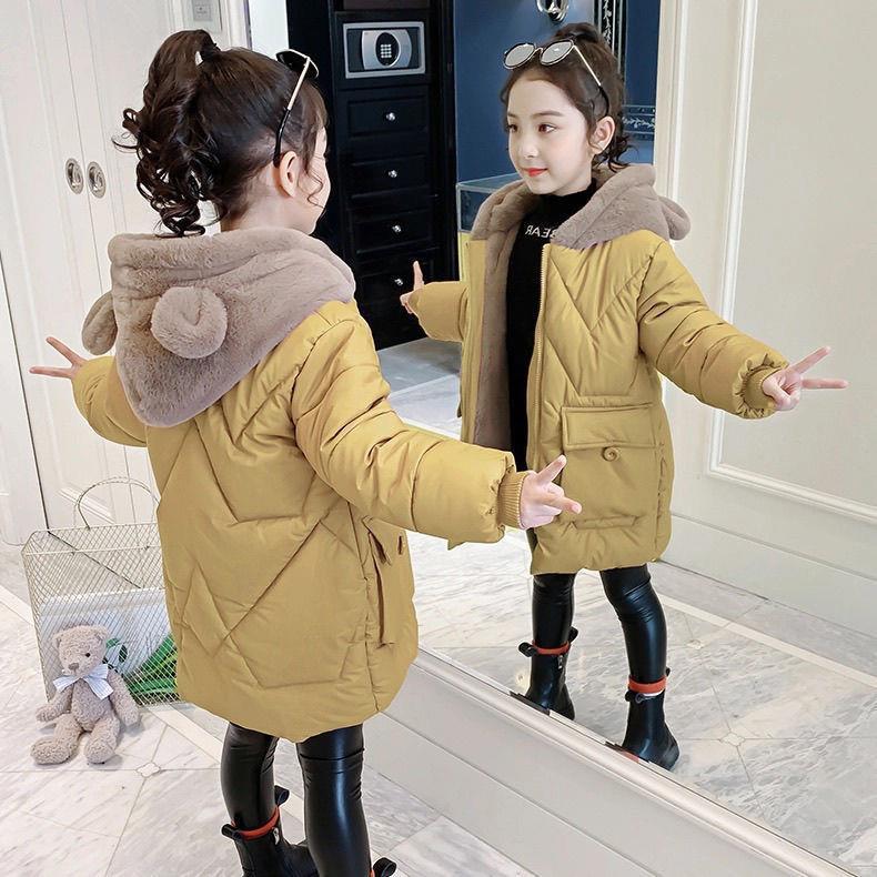 4-12 Jahre Mädchen Mantel Plus samt warme Winterjacke für Mädchen Mode lange Parkas Schneeanzug niedliche Bären mit Kapuze Kinderoberbekleidung 140 gelb von Joom DACH