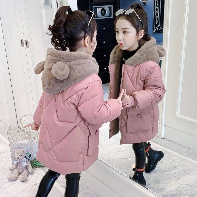 4-12 Jahre Mädchen Mantel Plus samt warme Winterjacke für Mädchen Mode lange Parkas Schneeanzug niedliche Bären mit Kapuze Kinderoberbekleidung 140 rosa von Joom DACH