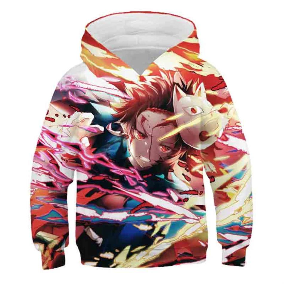 4-13 Jahre Kinder Anime Demon Slayer Kimetsu No Yaiba 3D-Druck Hoodies Junge Mädchen Harajuku Mit Kapuze Sweatshirts Kinder Trainingsanzüge Kleidung 150cm von Joom DACH