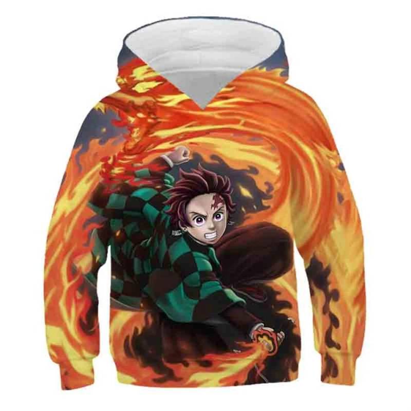 4-13 Jahre Kinder Anime Demon Slayer Kimetsu No Yaiba 3D-Druck Hoodies Junge Mädchen Harajuku Mit Kapuze Sweatshirts Kinder Trainingsanzüge Kleidung 160cm von Joom DACH