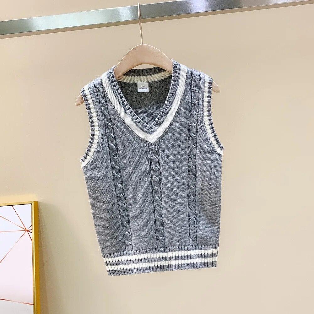 4-15 Jahre Schulkinder Strickweste Preppy Style Casual All-Match Oberbekleidung Westen für Mädchen Frühling Herbst Kinder Pullover 110cm weiß/grau von Joom DACH