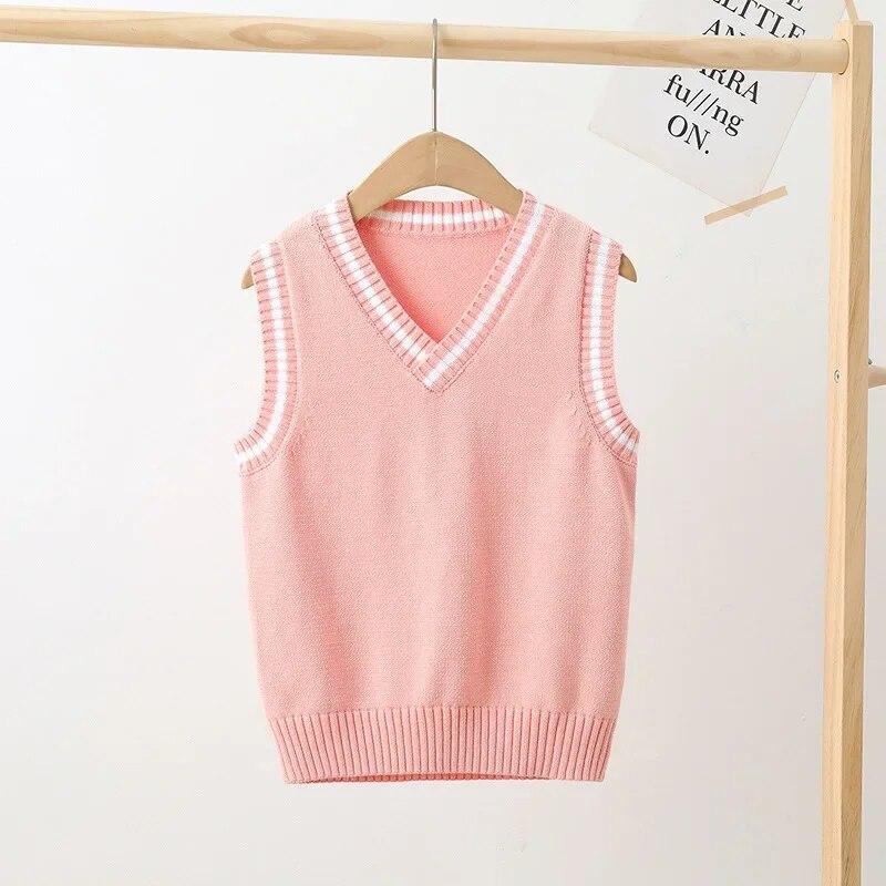 4-15 Jahre Schulkinder Strickweste Preppy Style Casual All-Match Oberbekleidung Westen für Mädchen Frühling Herbst Kinder Pullover 110cm rosa von Joom DACH