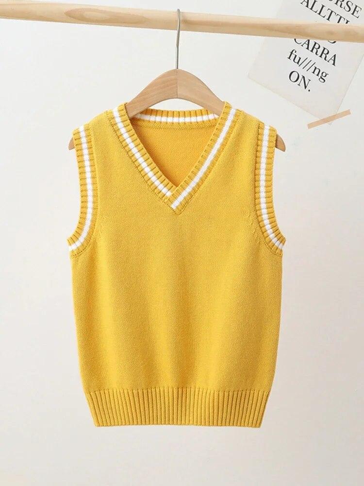 4-15 Jahre Schulkinder Strickweste Preppy Style Casual All-Match Oberbekleidung Westen für Mädchen Frühling Herbst Kinder Pullover 120cm gelb von Joom DACH