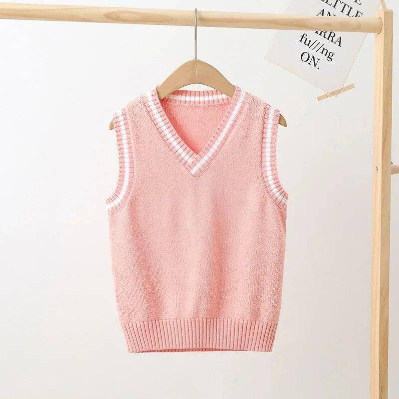 4-15 Jahre Schulkinder Strickweste Preppy Style Casual All-Match Oberbekleidung Westen für Mädchen Frühling Herbst Kinder Pullover 120cm von Joom DACH