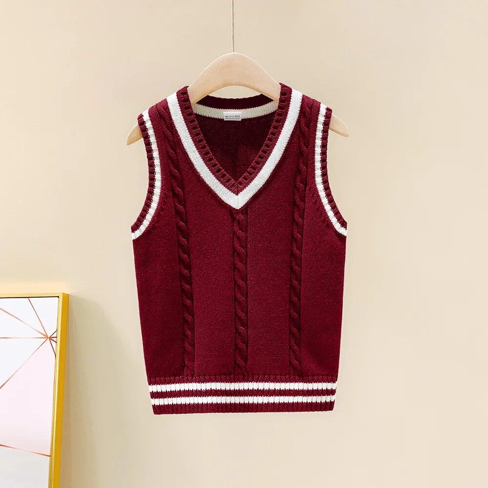 4-15 Jahre Schulkinder Strickweste Preppy Style Casual All-Match Oberbekleidung Westen für Mädchen Frühling Herbst Kinder Pullover 130cm weiß/rot von Joom DACH