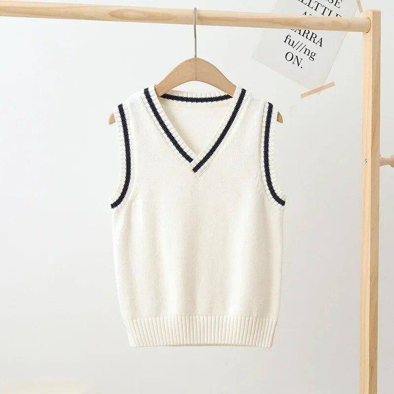 4-15 Jahre Schulkinder Strickweste Preppy Style Casual All-Match Oberbekleidung Westen für Mädchen Frühling Herbst Kinder Pullover 150cm weiß von Joom DACH