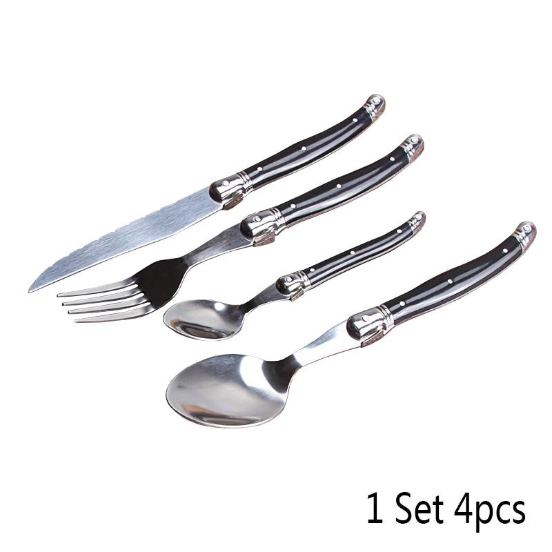 4–24-teiliges Laguiole-Besteckset in Schwarz, Restaurantgeschirr, Steakmesser, Tafelgabel, Esslöffel, Teelöffel, ABS-Kunststoffgriff, Besteck von Joom DACH