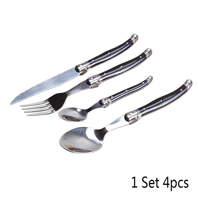 4–24-teiliges Laguiole-Besteckset in Schwarz, Restaurantgeschirr, Steakmesser, Tafelgabel, Esslöffel, Teelöffel, ABS-Kunststoffgriff, Besteck von Joom DACH