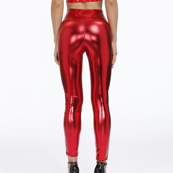 4 Farben Leder Leggings Damen Rückenreißverschluss Lederhose Strumpfhosen One Size rot von Joom DACH