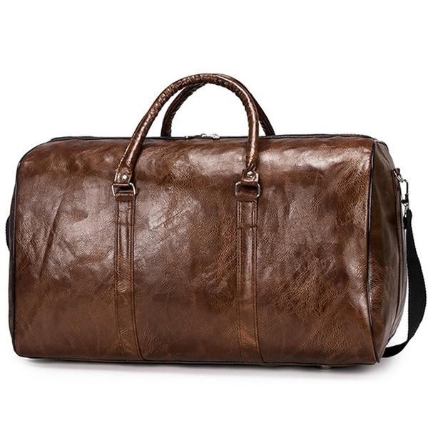 4 Farben wasserdichte handgemachte Leder Duffel Taschen Gepäcktaschen Reisetaschen Handtasche Schwarz Braun Kaffee Blau Männer Frauen braun von Joom DACH